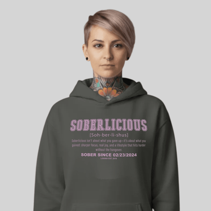 Soberlicious Definition Hoodie w Custom Sobriety Date Recovery Hoodie graphic detail (view 24)