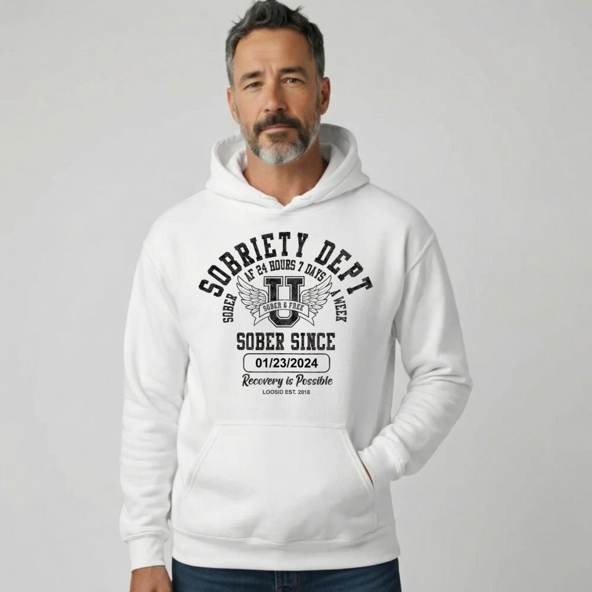 Sobriety Dept Recovery Hoodie lifestyle view (view 35)