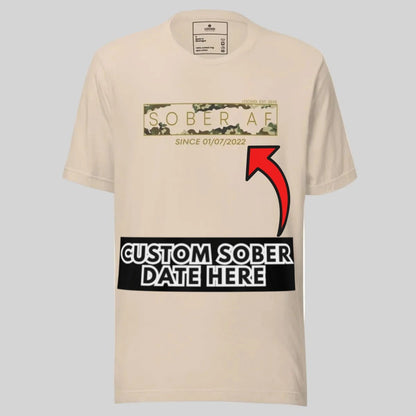 Sober AF Camo Sober T Shirt flat lay styled image (view 23)