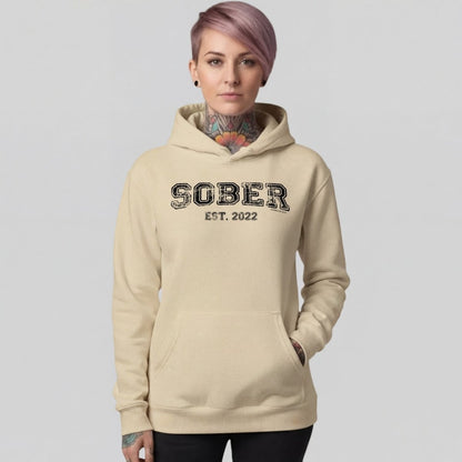 Sober Est. Hoodie w Personalized Sobriety Year Recovery Hoodie graphic detail (view 34)