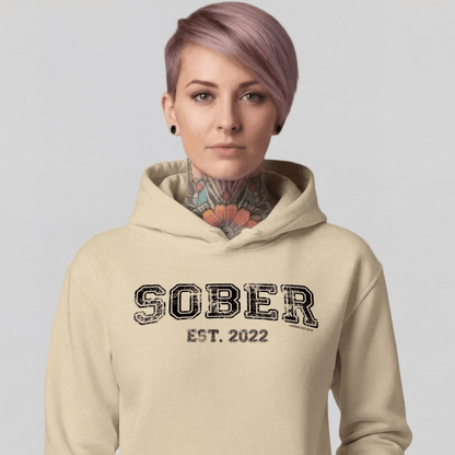 Sober Est. Hoodie w Personalized Sobriety Year Recovery Hoodie lifestyle view (view 35)