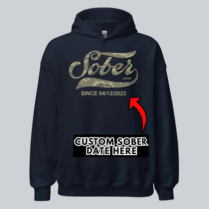 Sober Since Camo Recovery Hoodie back view (view 37)
