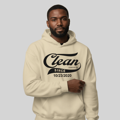 Clean Since Recovery Hoodie flat lay styled image (view 33)