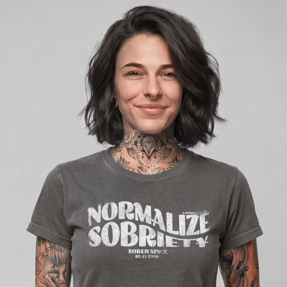 Normalize Sobriety Women garment dyed Sober T Shirt close-up view (view 12)