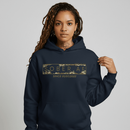 Sober AF Camo Recovery Hoodie fit detail (view 9)