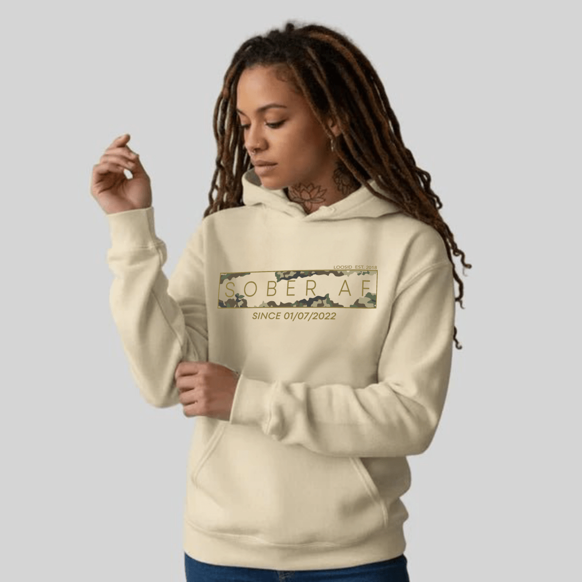 Sober AF Camo Recovery Hoodie back view (view 17)