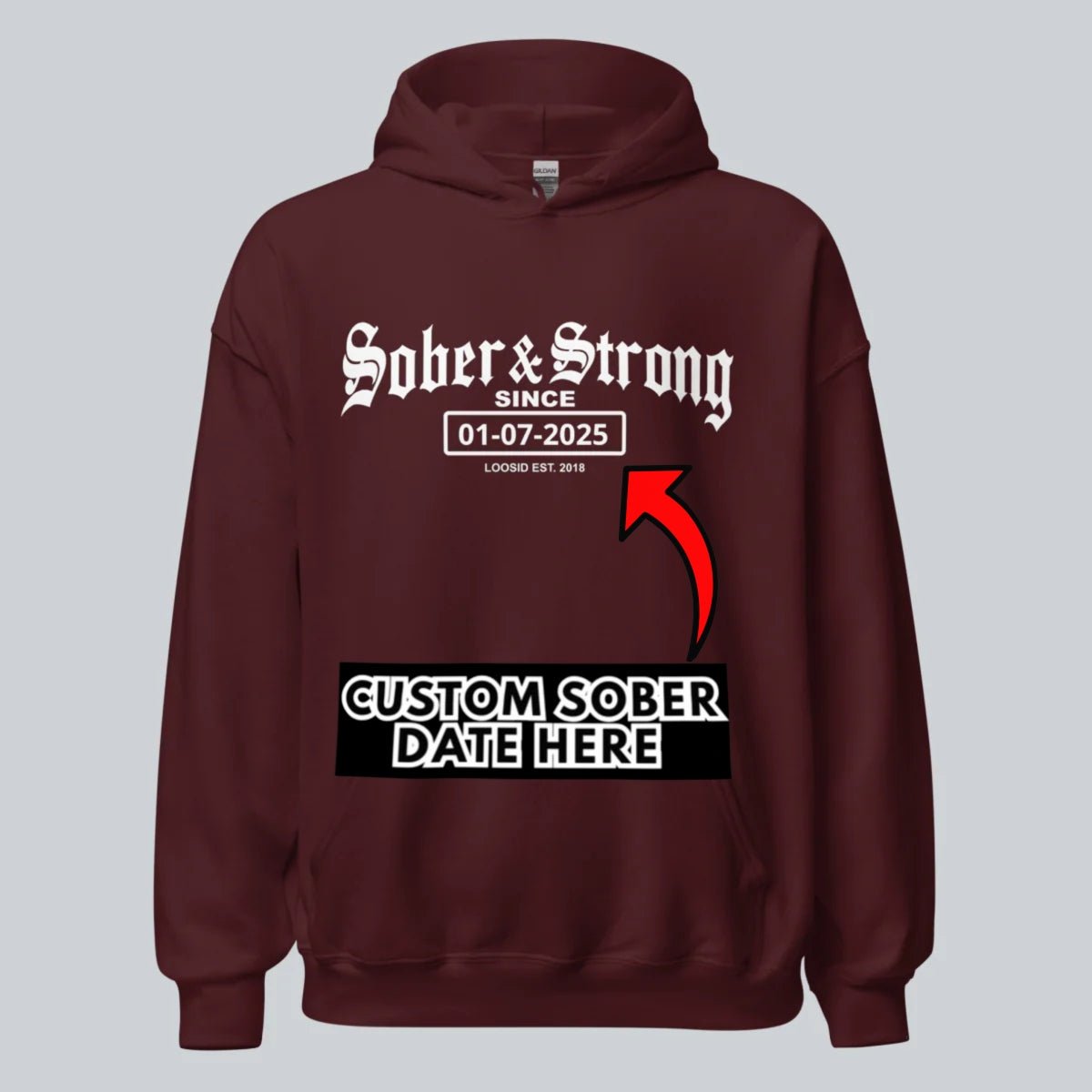 Old School Sober & Strong Recovery Hoodie packaging detail (view 18)