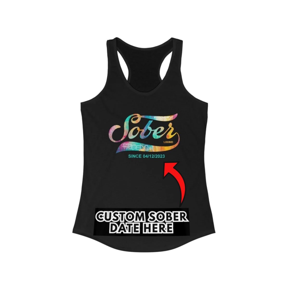 Sober Since with Date Sober Tank Top graphic detail (view 4)