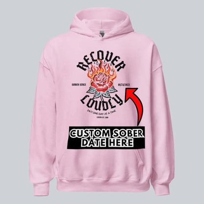 Recover Loudly Women's Custom Sobriety Date Recovery Hoodie close-up view (view 32)