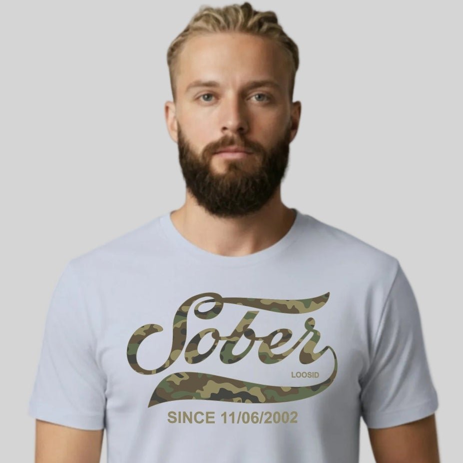 Sober Since Camo Sober T Shirt packaging detail (view 18)