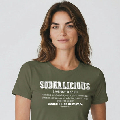 Soberlicious Definition w Custom Sobriety Date Sober T Shirt graphic detail (view 24)