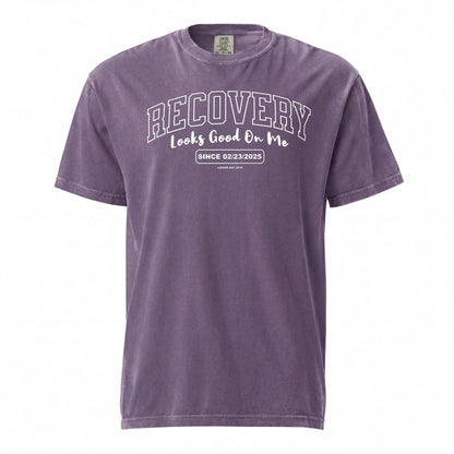 Recovery Looks Good On Me Women garment dyed Sober T Shirt graphic detail (view 14)