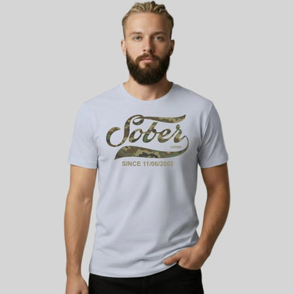 Sober Since Camo Sober T Shirt fit detail (view 19)