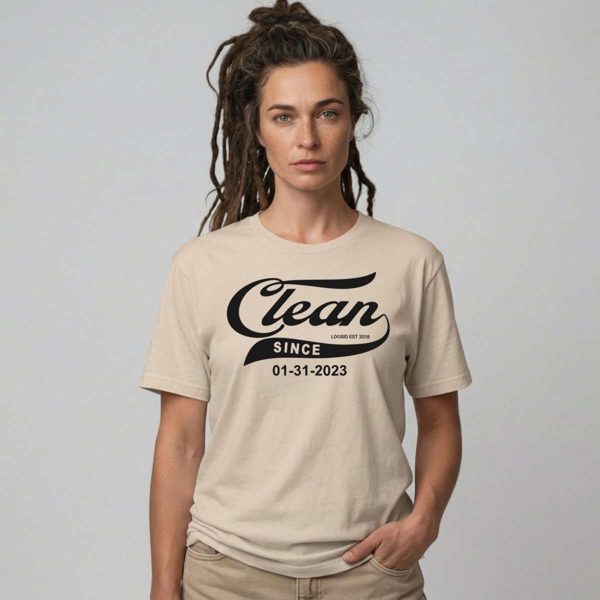 Clean Since Sober T Shirt close-up view (view 12)