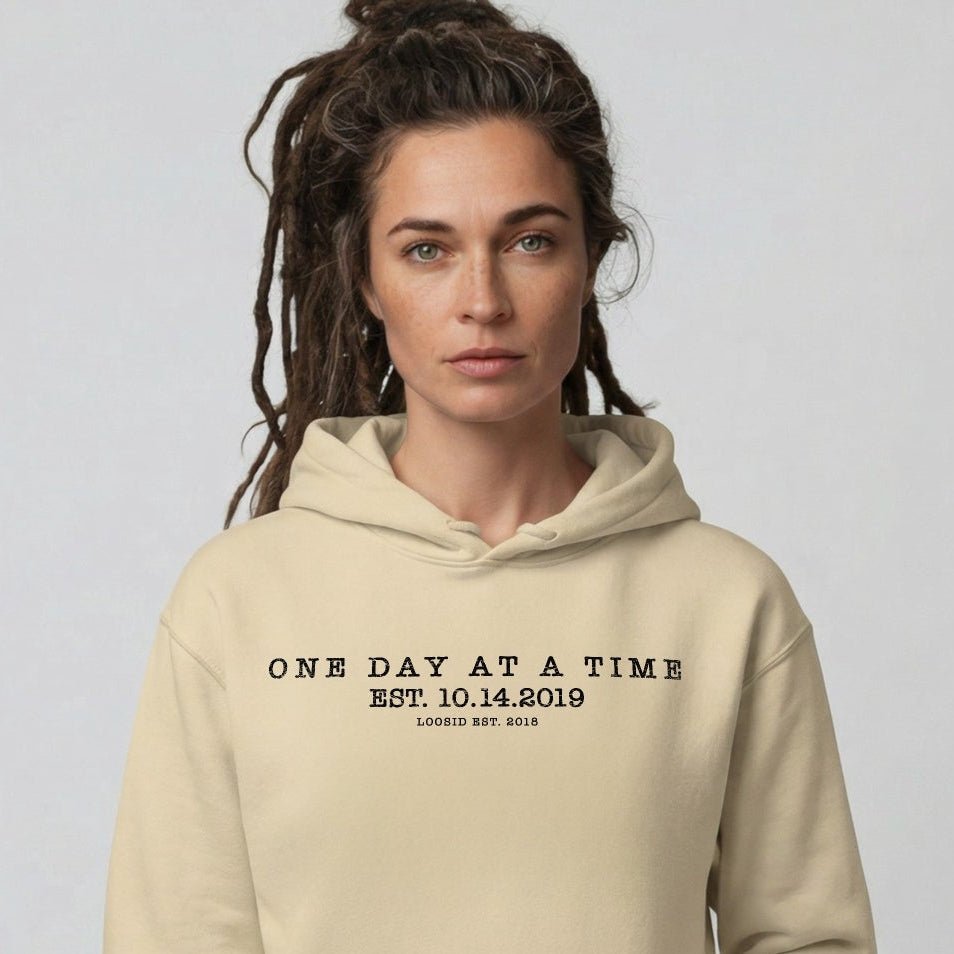 One Day At a Time Recovery Hoodie close-up view (view 12)