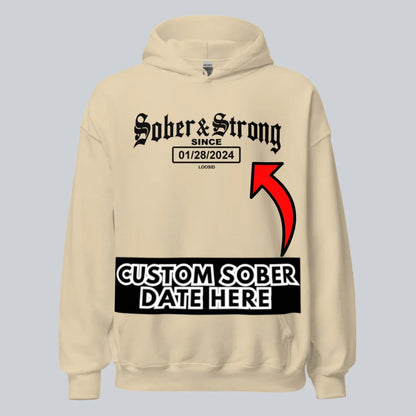 Sober & Strong Old School Recovery Hoodie close-up view (view 32)