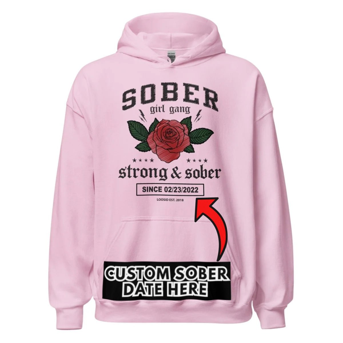 Sober Girl Gang Strong & Sober Crest Recovery Hoodie side view (view 26)