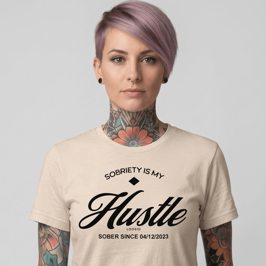 Sobriety is My Hustle Sober T Shirt close-up view (view 12)