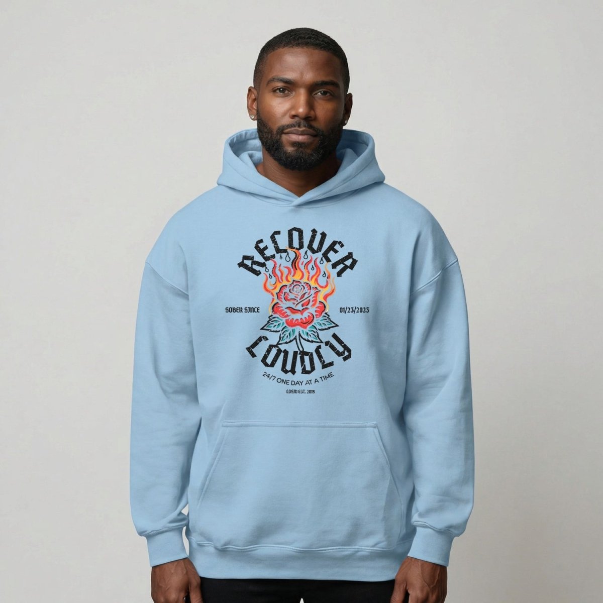 Recover Loudly Custom Sobriety Date Recovery Hoodie featuring the design (view 41)