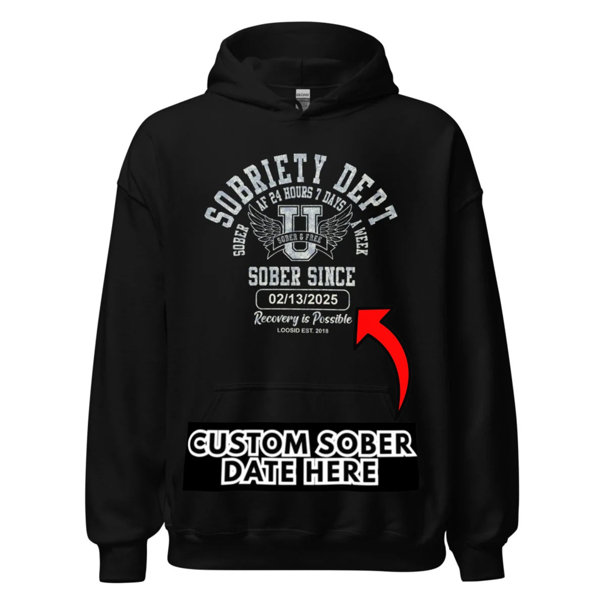 Sobriety Dept Recovery Hoodie fit detail (view 9)