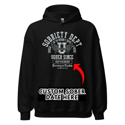 Sobriety Dept Recovery Hoodie fit detail (view 9)