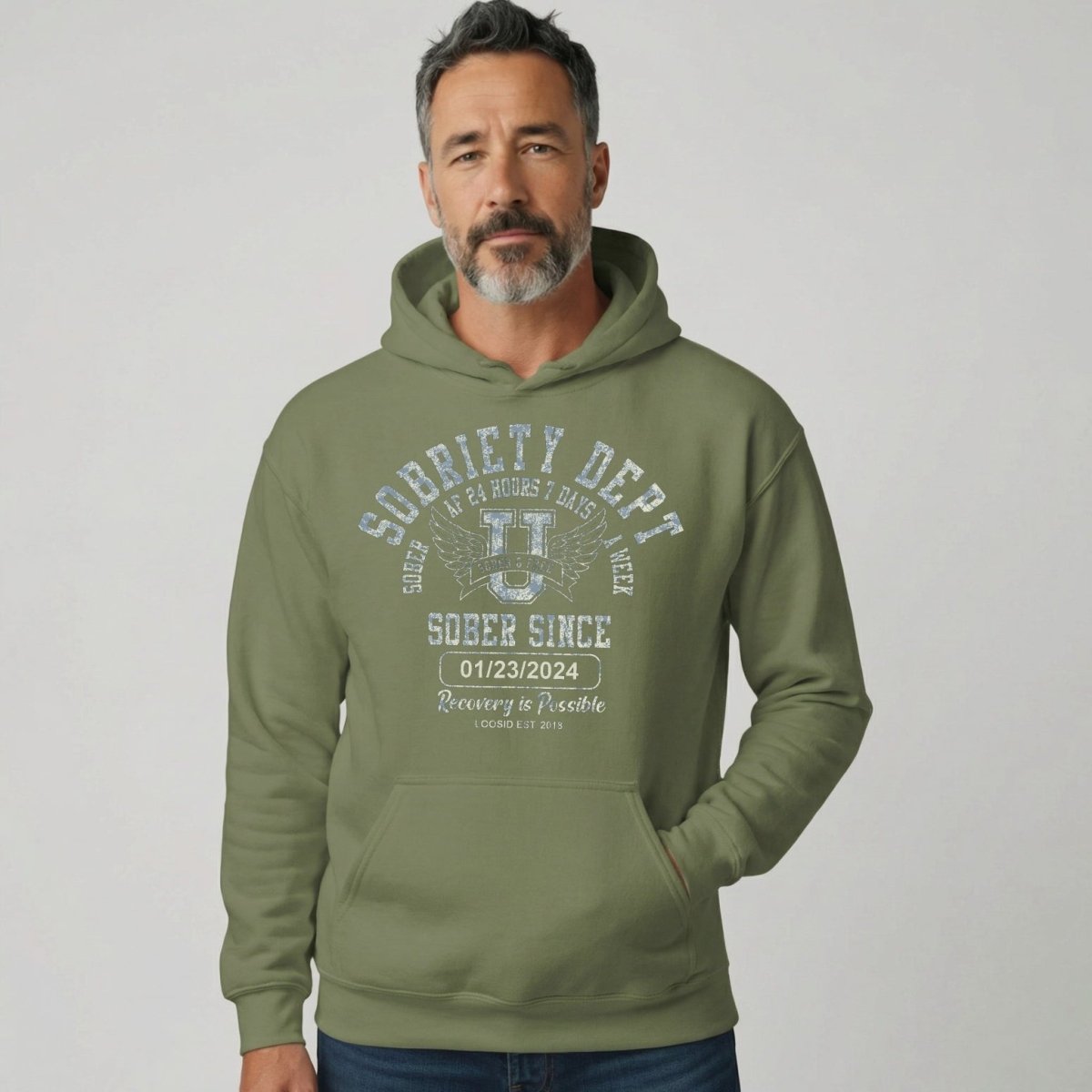 Sobriety Dept Recovery Hoodie fit detail (view 39)