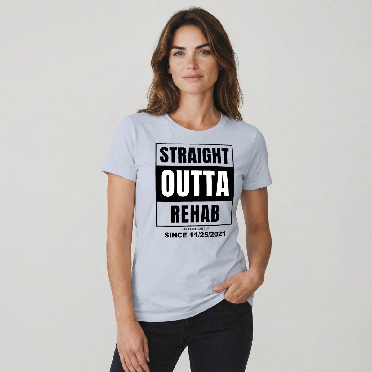 Straight Outta Rehab Sober T Shirt flat lay styled image (view 13)