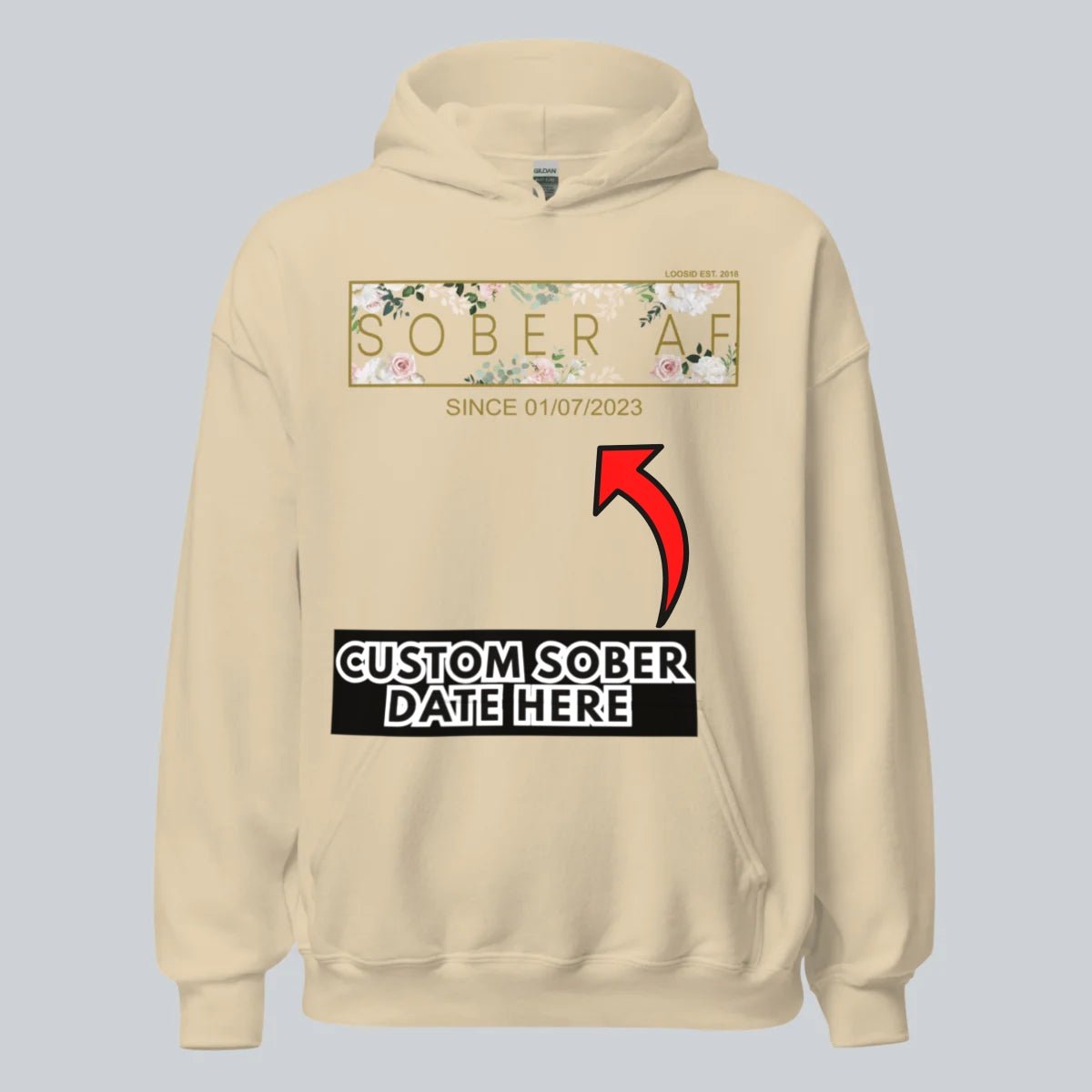 Sober AF Flower Recovery Hoodie flat lay styled image (view 43)