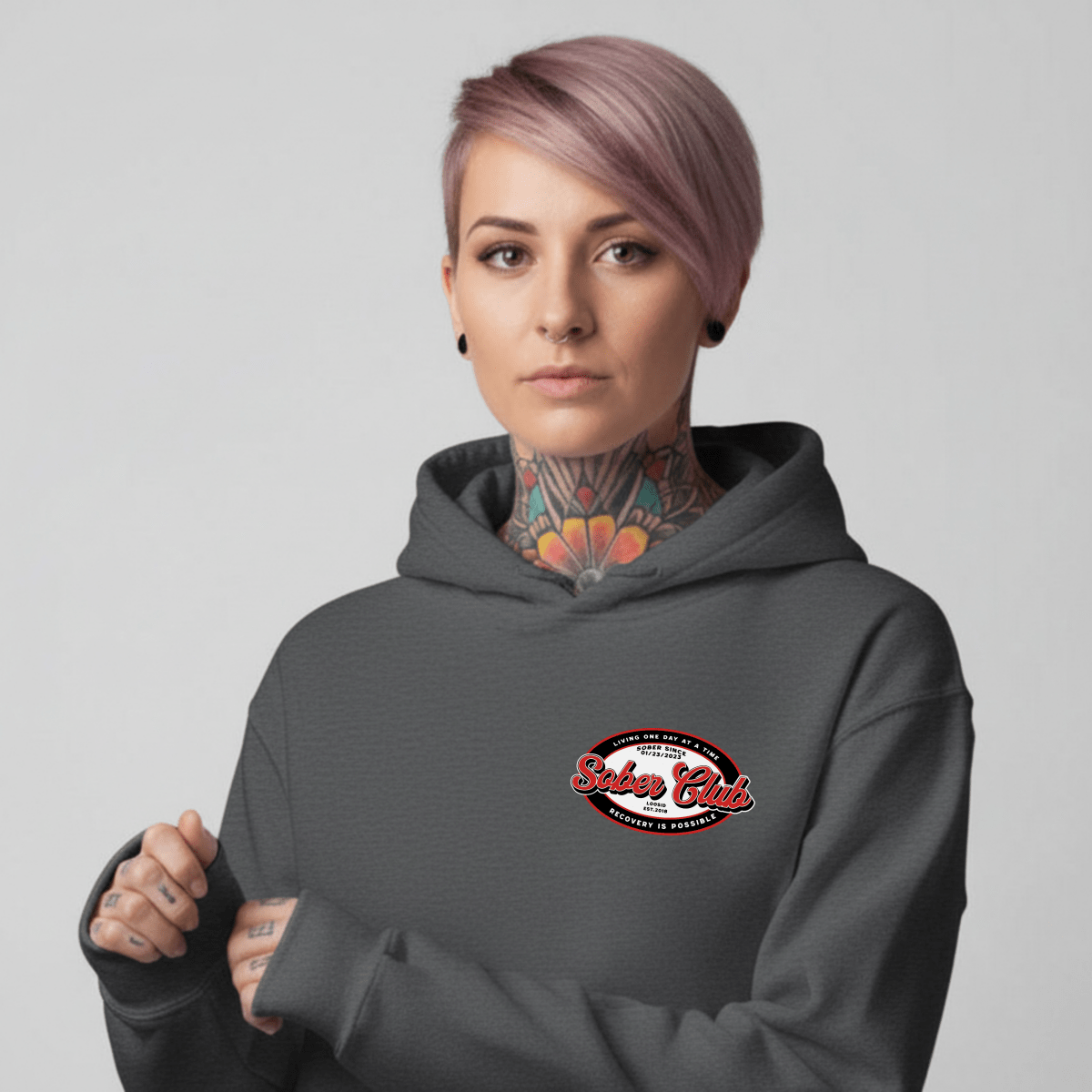 Sober Club Badge Recovery Hoodie product photo (view 10)