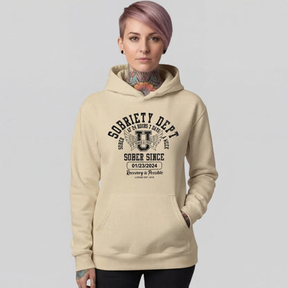 Sobriety Dept Recovery Hoodie fit detail (view 29)