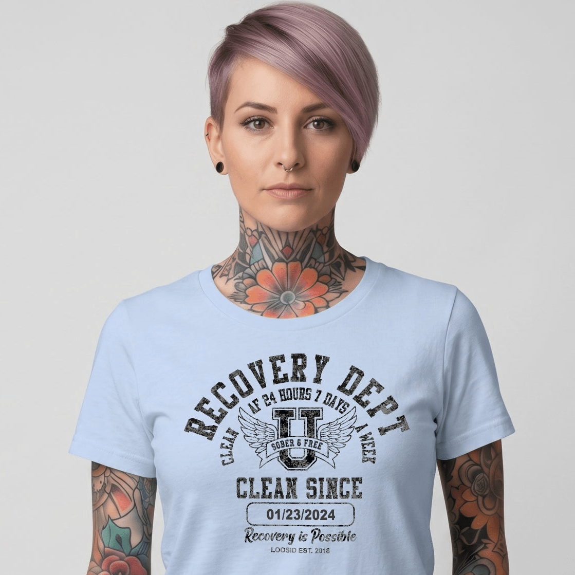 Clean Since Sobriety Sober T Shirt lifestyle view (view 25)