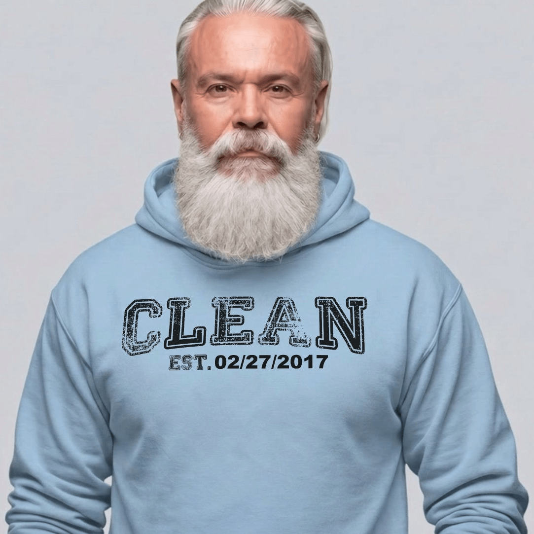 Clean Collegiate Hoodie W Personalize Recovery Date Recovery Hoodie packaging detail (view 18)