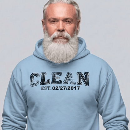 Clean Collegiate Hoodie W Personalize Recovery Date Recovery Hoodie packaging detail (view 18)