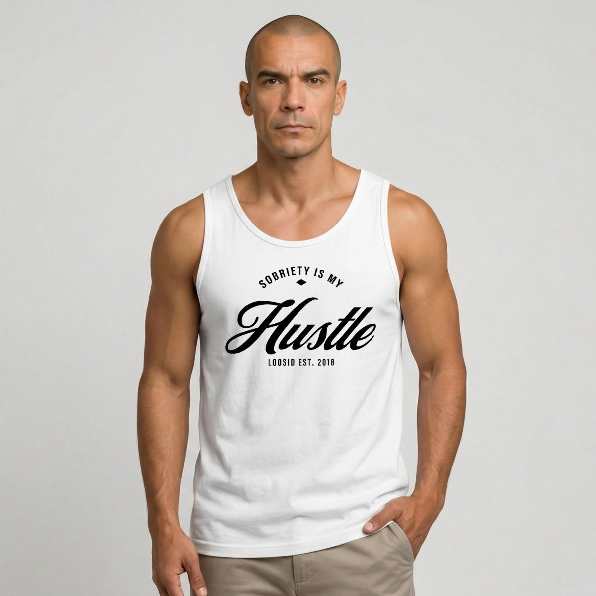 Sobriety is My Hustle Sober Tank Top fit detail (view 19)
