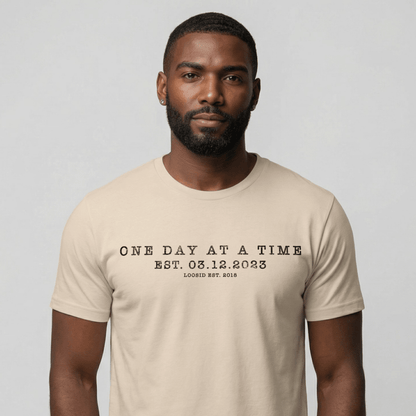 One Day At a Time Sober T Shirt close-up view (view 2)