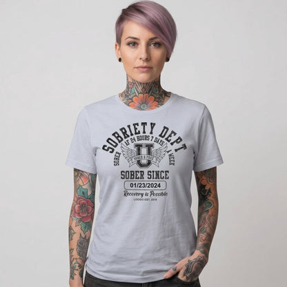 Sobriety Dept Sober T Shirt flat lay styled image (view 23)