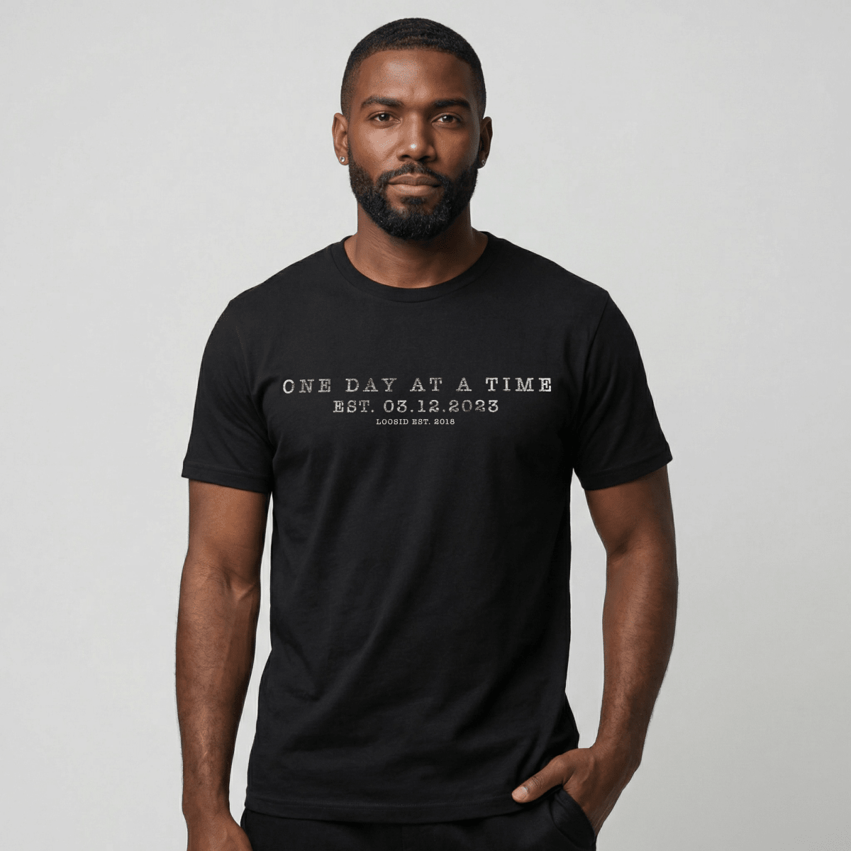 One Day At a Time Sober T Shirt back view (view 7)