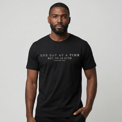 One Day At a Time Sober T Shirt back view (view 7)