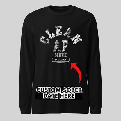 Clean AF Since Long Sleeve Sober T Shirt graphic detail (view 4)