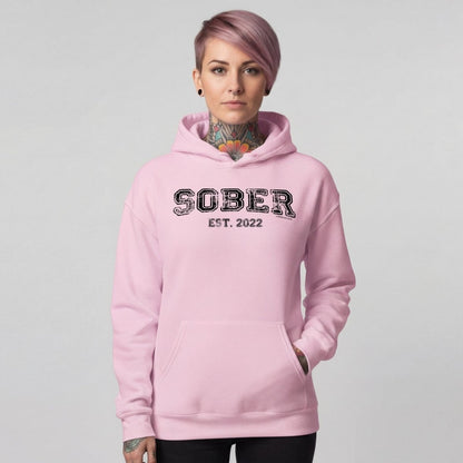 Sober Est. Hoodie w Personalized Sobriety Year Recovery Hoodie close-up view (view 32)