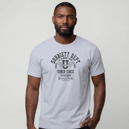 Sobriety Dept Men's T-Shirt with Custom Sobriety Date