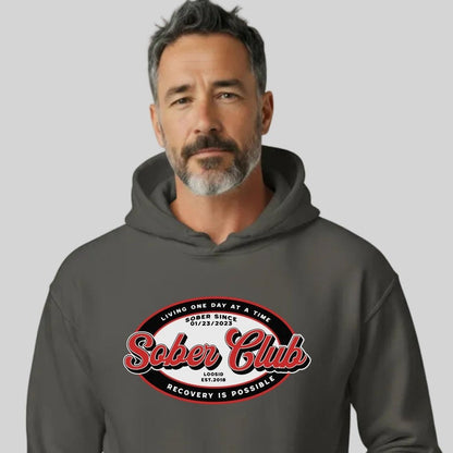 Sober Club Badge Recovery Hoodie back view (view 27)
