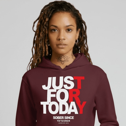 Just For Today Women's Custom Sobriety Date Recovery Hoodie packaging detail (view 28)
