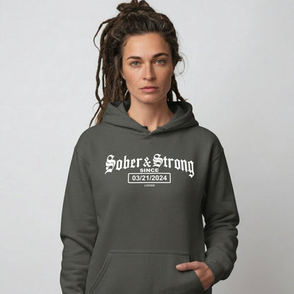 Old School Sober & Strong Recovery Hoodie featuring the design (view 41)