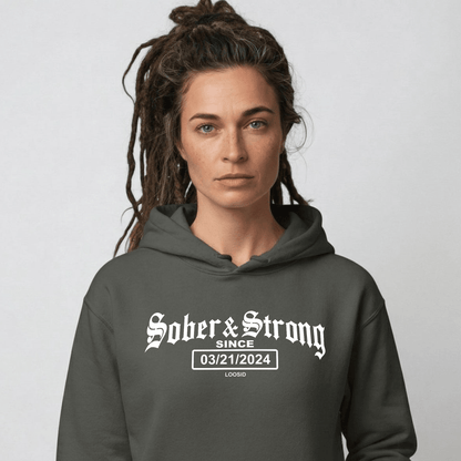 Old School Sober & Strong Recovery Hoodie product photo (view 40)
