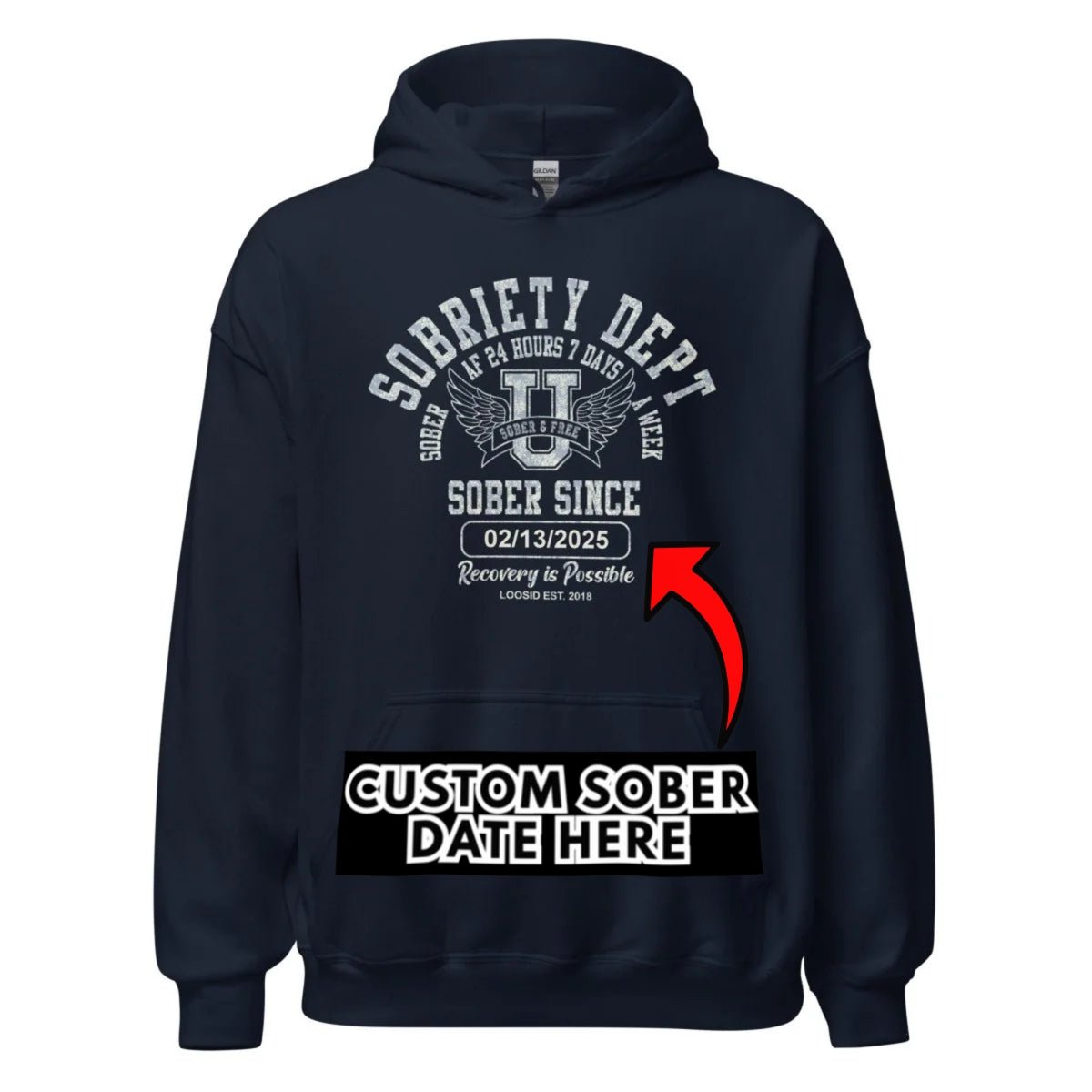 Sobriety Dept Recovery Hoodie flat lay styled image (view 13)
