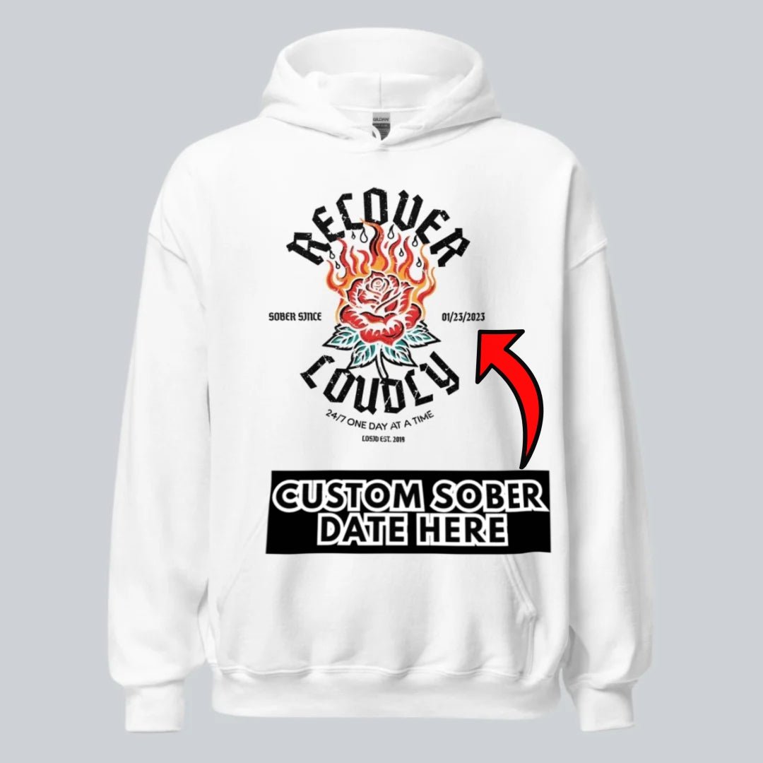 Recover Loudly Custom Sobriety Date Recovery Hoodie packaging detail (view 8)