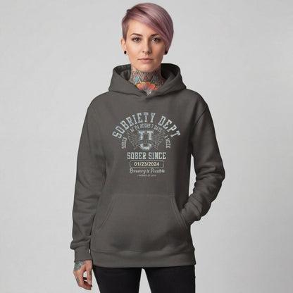 Sobriety Dept Recovery Hoodie fit detail (view 19)