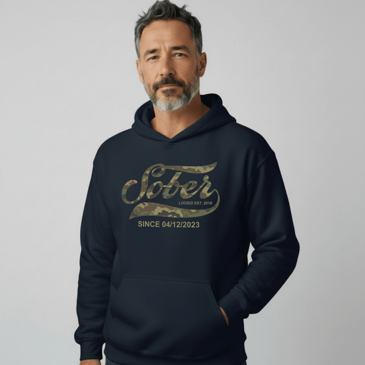 Sober Since Camo Recovery Hoodie side view (view 6)