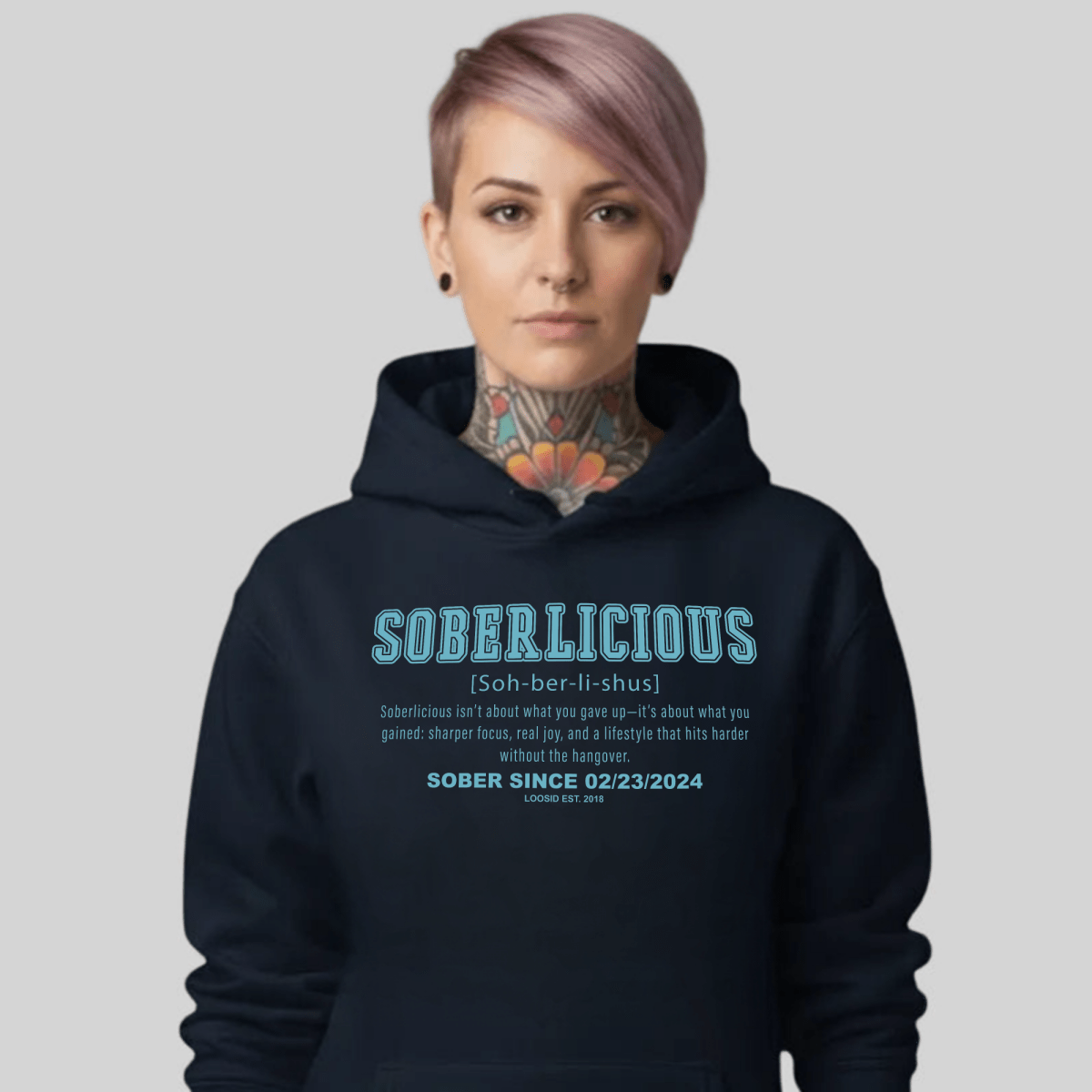 Soberlicious Definition Hoodie w Custom Sobriety Date Recovery Hoodie packaging detail (view 18)